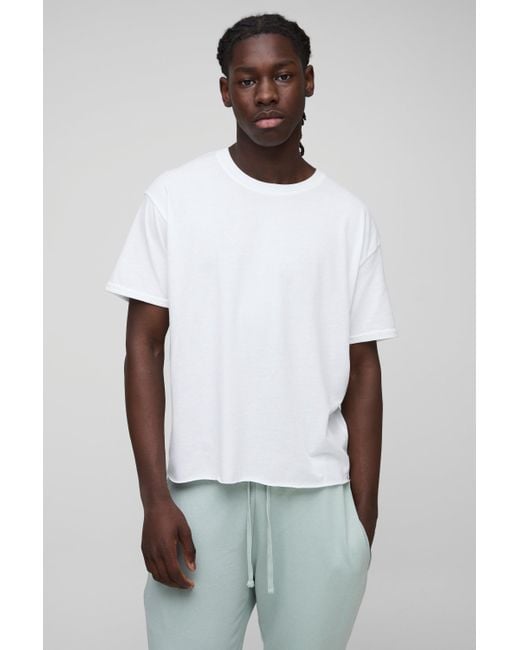 Camiseta Básica Oversize Recta Con Cuello De Caja Boohoo de color White