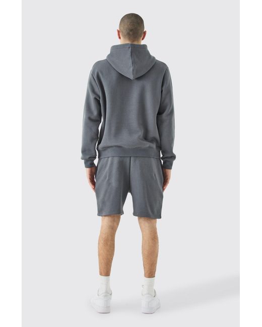 BoohooMAN Gray Man Boxy Hoodie Short Tracksuit for men