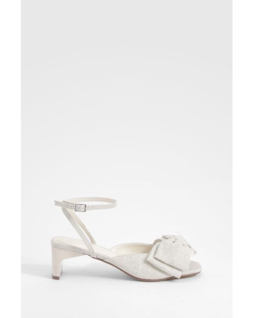 Boohoo White Wide Fit Bow Low 2 Part Heels