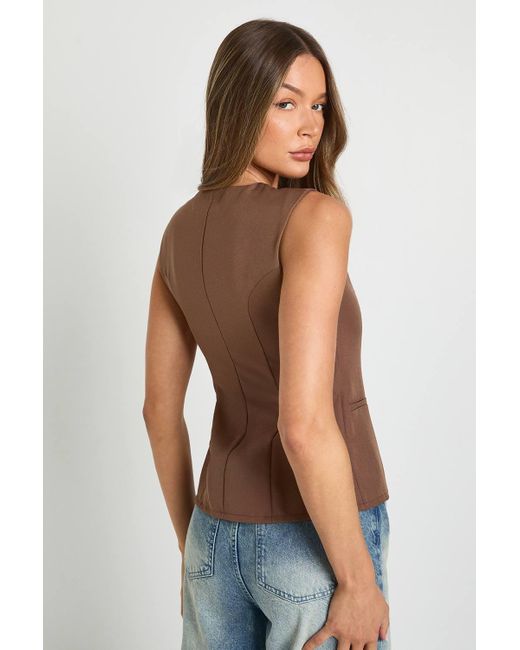 Boohoo Brown Button Trim Detail Tailored Waistcoat