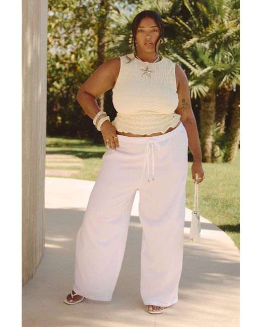 Boohoo White Shell Trim Wide Leg Beach Pants