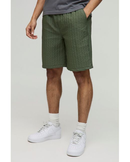 BoohooMAN Lockere gesteppte elastische Nylon-Shorts in Green für Herren