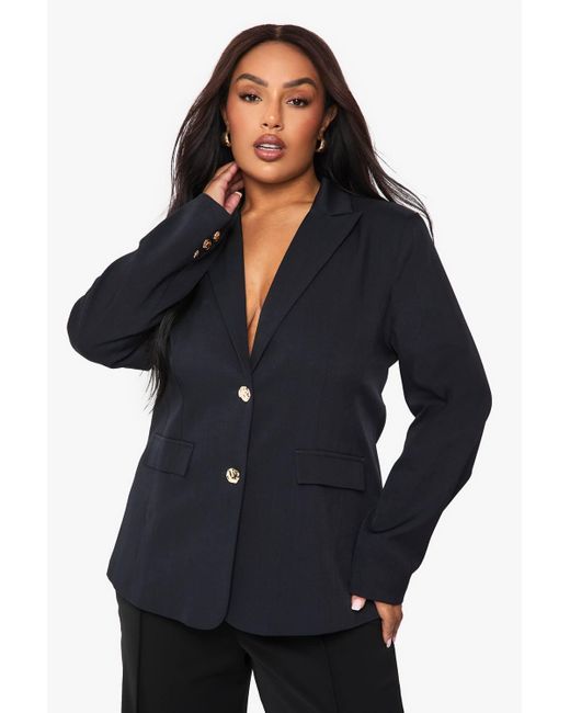 Boohoo Blue Plus Tailored Button Blazer