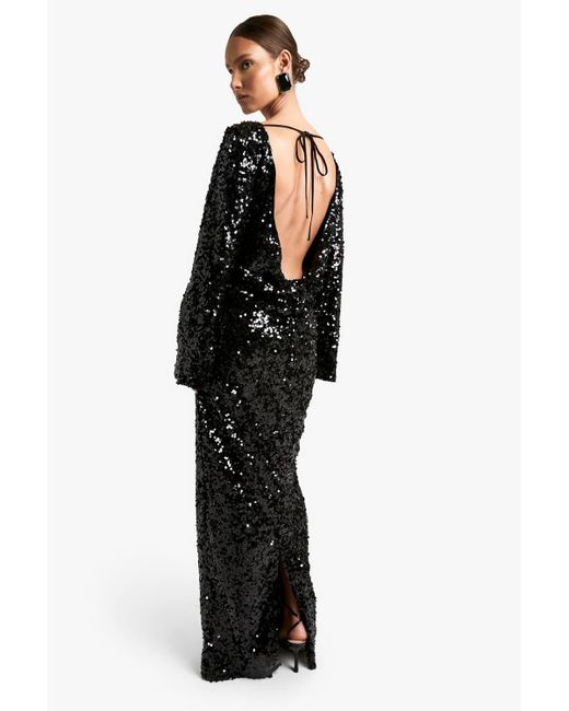 Boohoo Black Sequin Scoop Back Maxi Dress