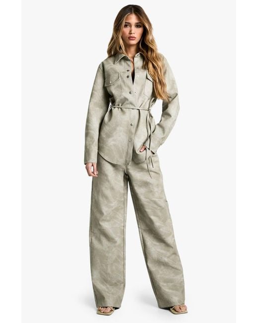 Boohoo Natural Washed Faux Leather Straight Leg Pants