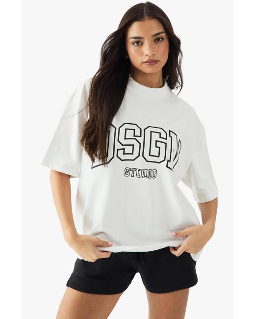 Boohoo White Printed Heavyweight Oversized T-Shirt