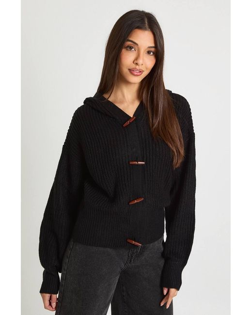 Boohoo Black Toggle Button Knit Hoodie