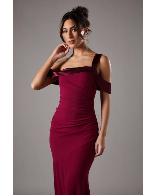 Coast Red Bardot Maxi Dress With Satin Trim
