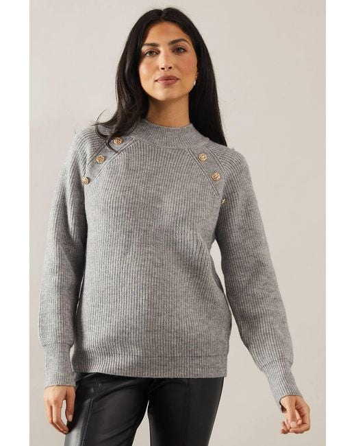 Wallis Gray Petite Stitchy Button Sweater