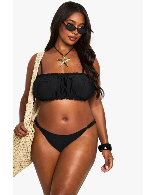 Boohoo Brown Plus Ruffle Bikini Set