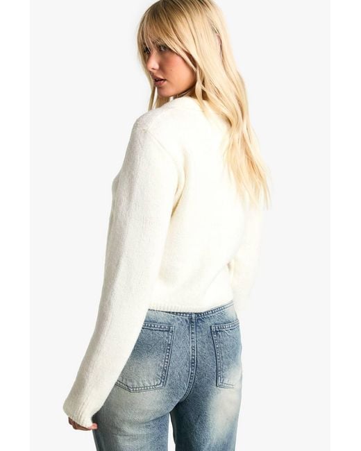 Boohoo White Collared Button Through Knit Cardigan