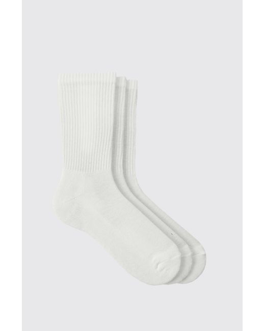 BoohooMAN 3 Pack Plain Sport Socks in White für Herren