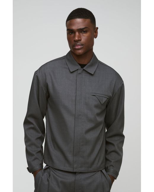 BoohooMAN Strukturiertes Oversize Overshirt in Gray für Herren