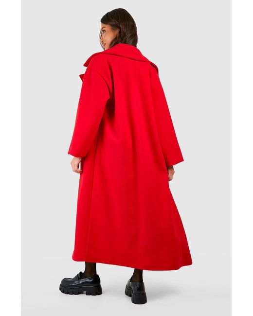 Boohoo Red Super Oversized Maxi Double Breasted Wool Look Coat