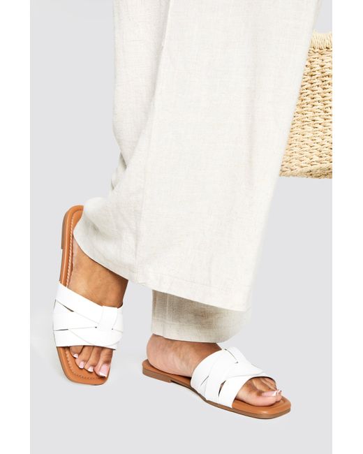 Boohoo White Wide Fit Woven Basic Mule Sandals
