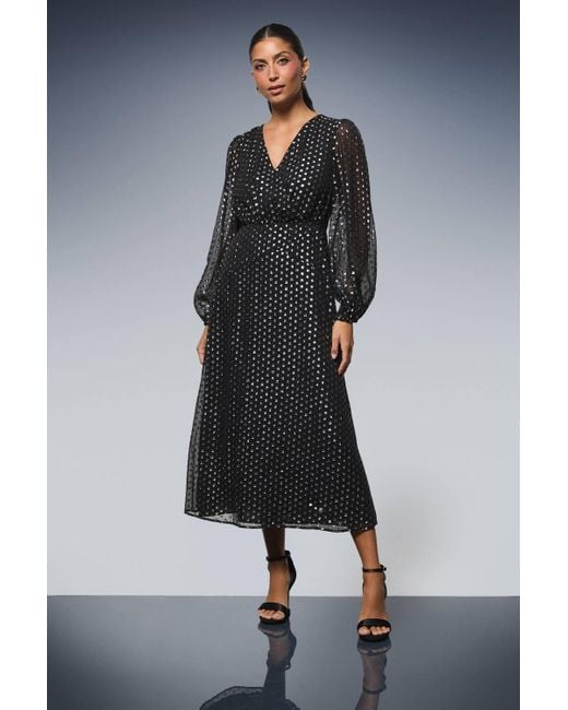 Wallis Blue Metallic Spot Midi Dress