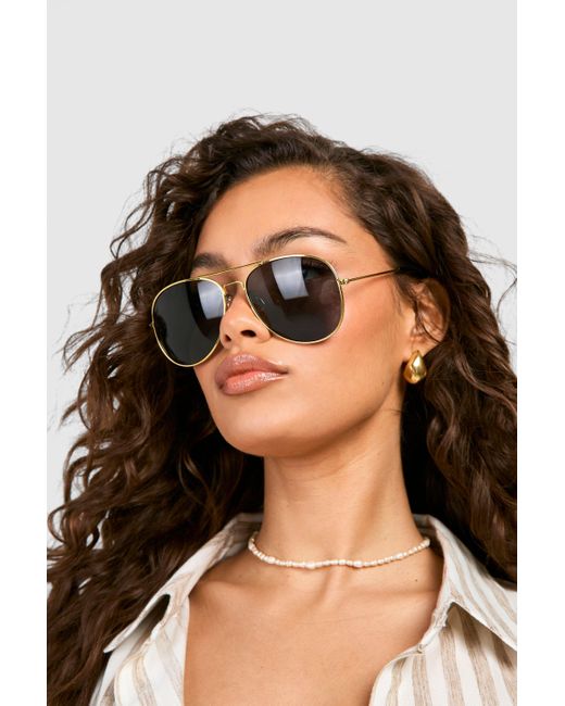 Gold Frame Aviator Sunglasses Boohoo de color White