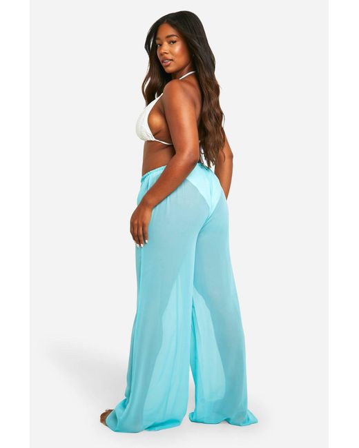 Boohoo Blue Plus Drawstring Tie Beach Pants