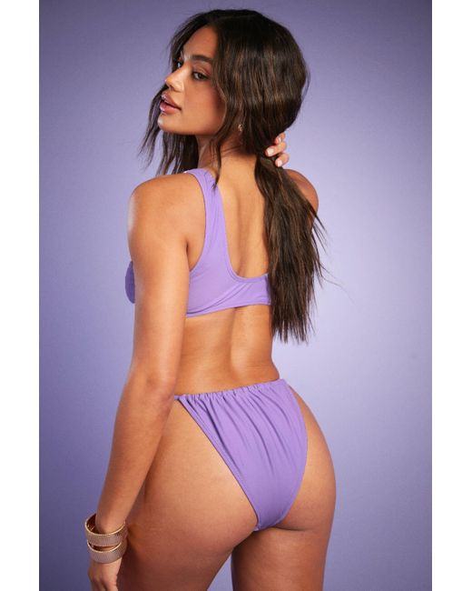 Boohoo Purple Mix & Match Ruched Tie Bikini Brief
