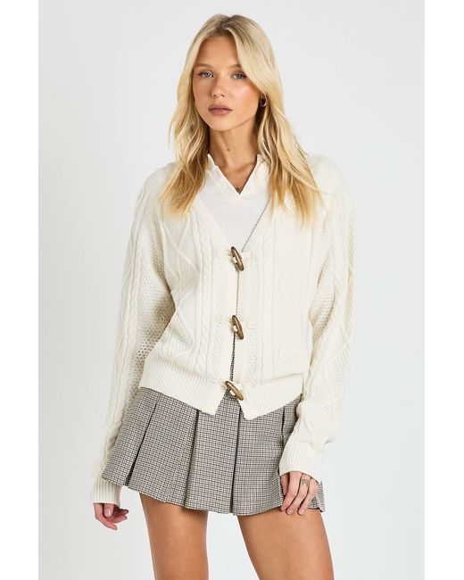 Boohoo White Toggle Button Cable Knit Chunky Cardigan