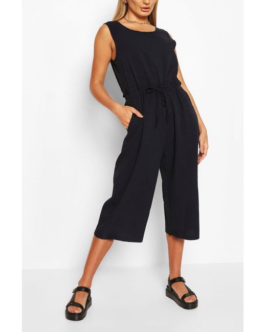 slouchy drawstring waist culotte jumpsuit