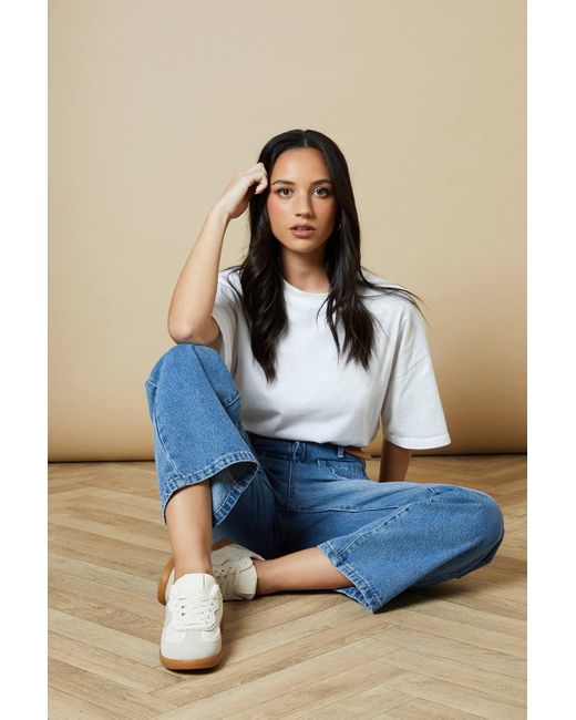 Oasis Blue Delcie Faux Suede Side Stripe Lace Up Sneakers