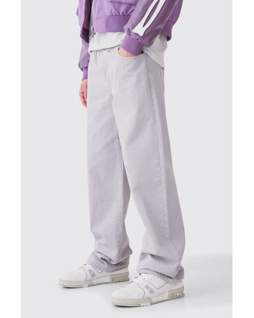 BoohooMAN Purple Baggy Rigid Elastic Waist Overdyed Jeans for men