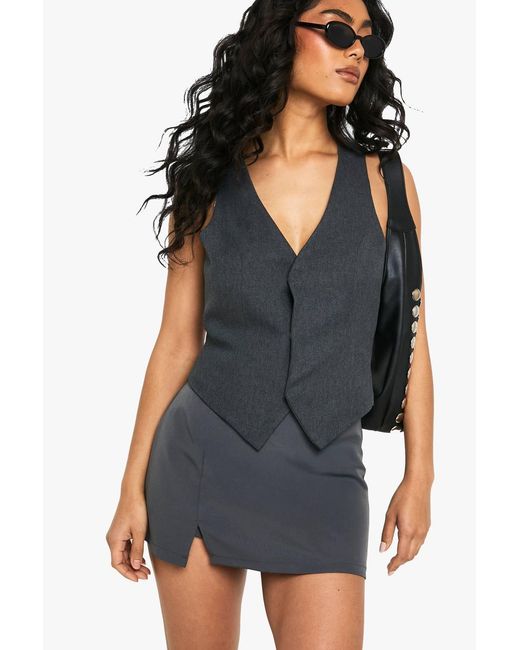 Boohoo Black Split Hem Mini Skort