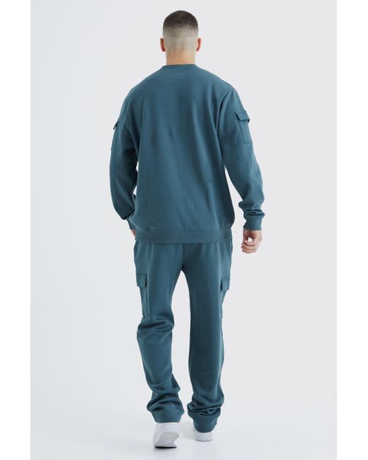 BoohooMAN Tall Sweatshirt-Trainingsanzug mit Cargo-Taschen in Blue für Herren