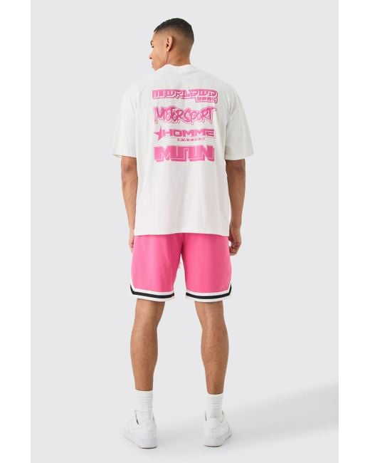 BoohooMAN Loose Fit Mesh Basketball Short in Pink für Herren