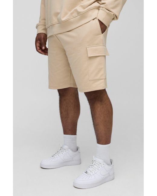 Boohoo Natural Plus Lightweight Loopback Regular Fit Basic Cargo Shorts