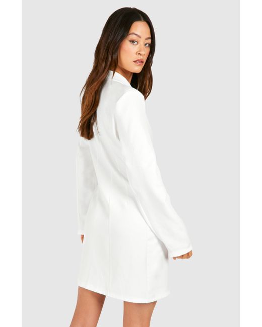 Boohoo White Tall Woven Button Blazer Dress