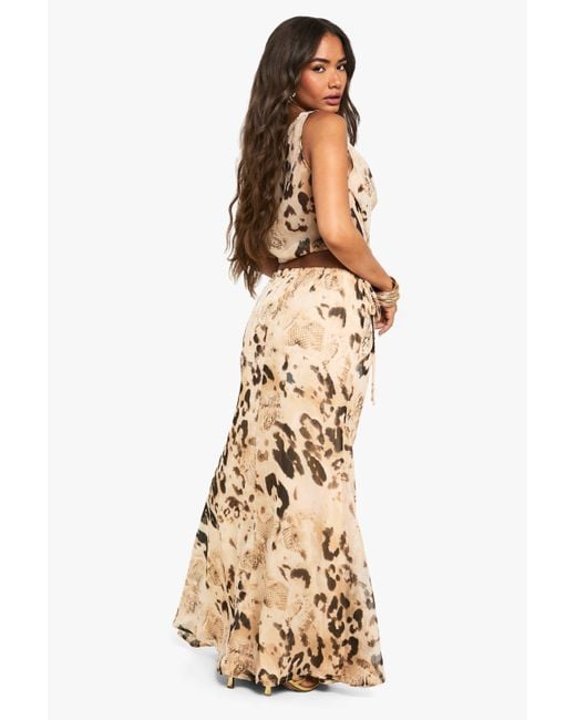 Falda Maxi De Chifón Con Estampado Animal Boohoo de color Metallic
