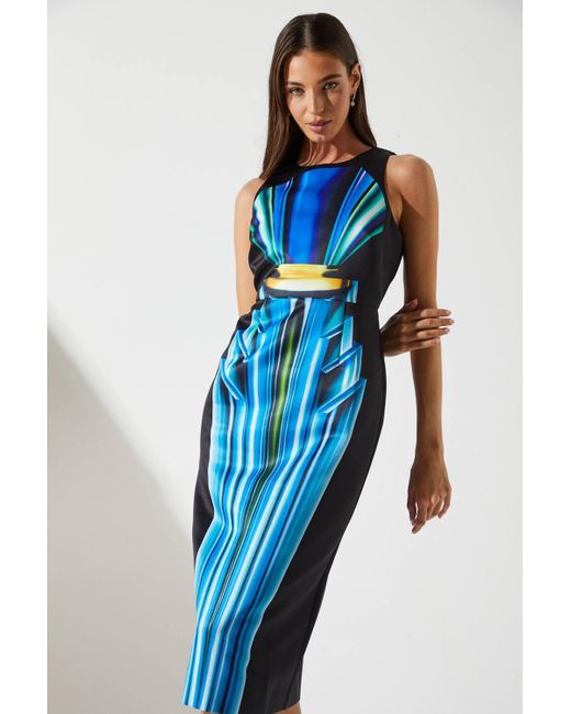 Coast Blue Printed Satin Pencil Midi Dress
