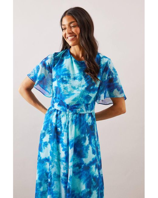 Wallis Blue Abstract Chiffon Twist Front Midi Dress