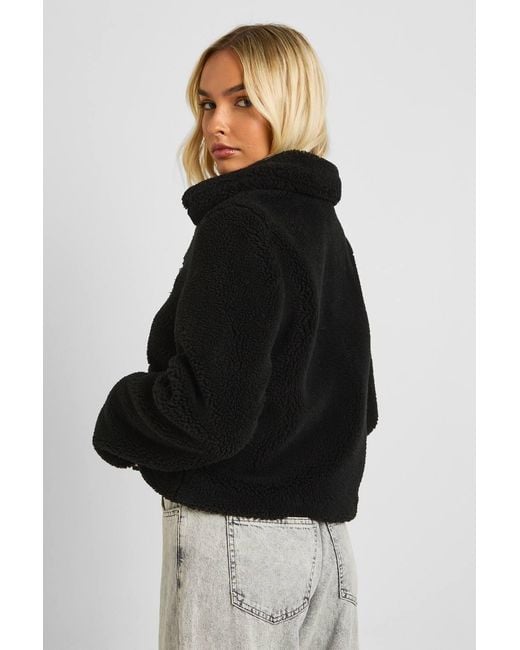 Boohoo Black Short Fur Collared Jacket