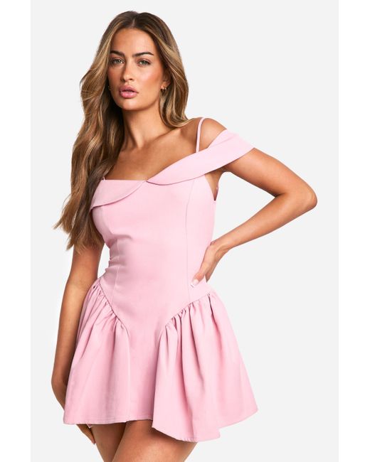 Boohoo Pink Strappy Tailored Full Skirt Mini Dress