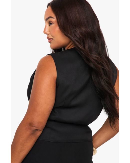 Boohoo Black Plus Tailored Button Asymmetric Waistcoat