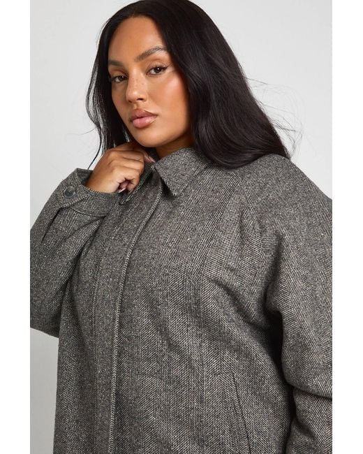 Boohoo Gray Plus Wool Look Oversized Jacket
