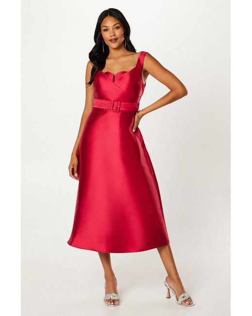 Coast Satin Twill Cross Over Bodice Belted Midi Dress in Red | Lyst Coast Satin Twill Cross Over Bodice Belted Midi Dress in Red | Lyst