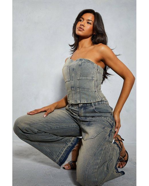 MissPap Gray Denim One Shoulder Deconstructed Top