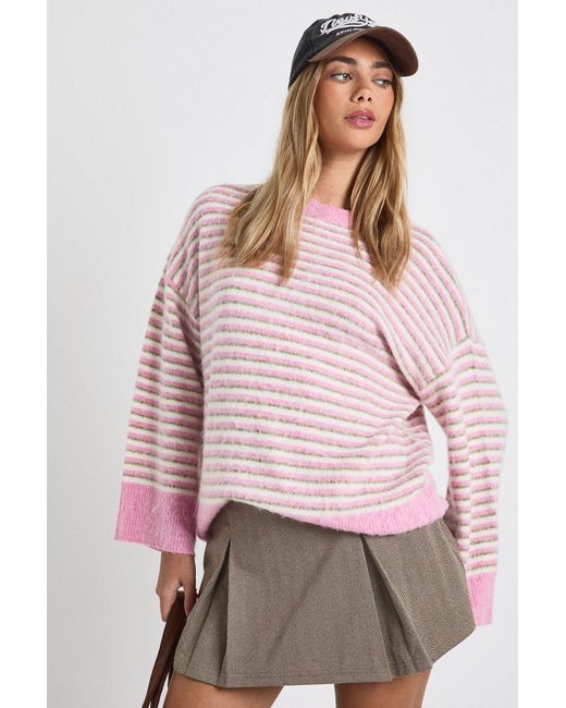 Boohoo Pink Super Soft Thin Stripe Oversized Knitted Sweater