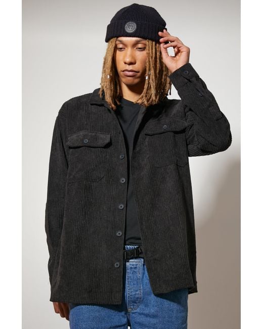 Boohoo Black Oversized Cord Utility Shirt With Woven Tab
