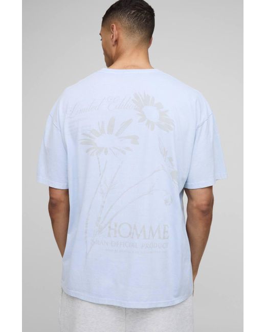 BoohooMAN White Oversized Homme Daisy Floral Washed T-Shirt