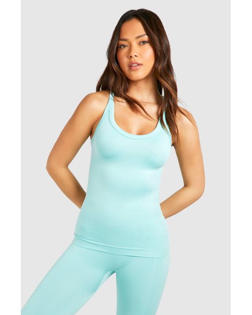 Boohoo Blue Supersoft Premium Seamless Strappy Back Top