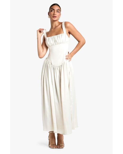 Boohoo Women's White Satin Milkmaid Midaxi Dress