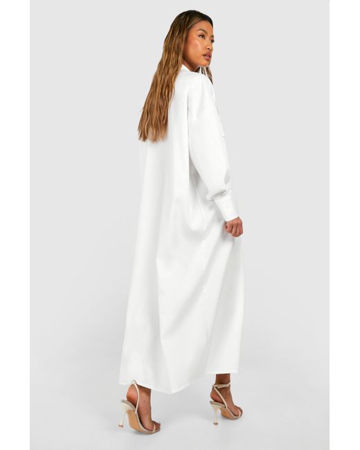 Boohoo White Linen Midaxi Utility Shirt Dress