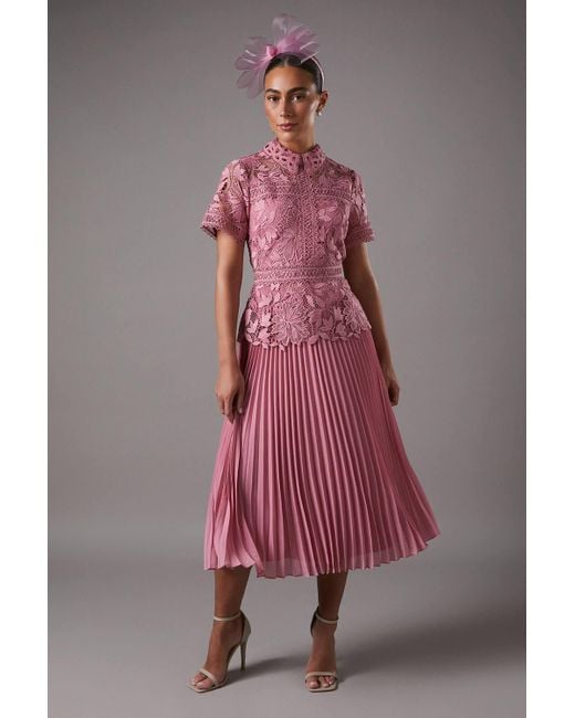 Coast Pink Lace Top Pleated Dress