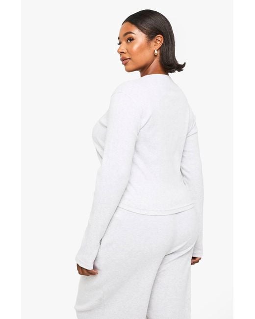 Boohoo White Plus Button Front Scoop Top