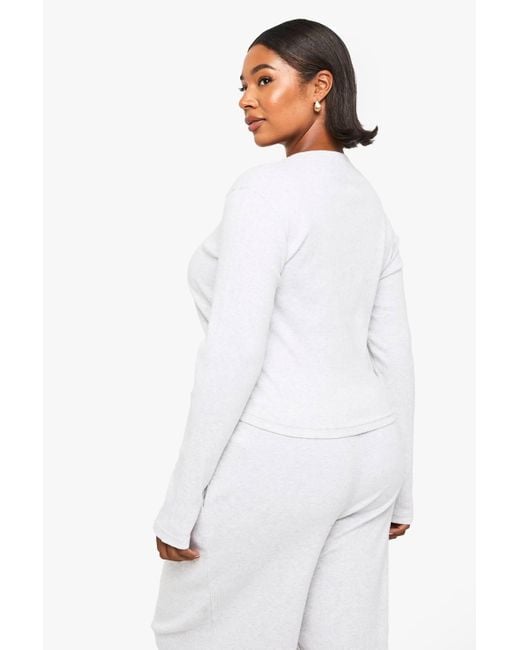 Boohoo White Plus Button Front Scoop Top